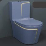 Modern Western Toilet In Glossy Blue With Golden Line
