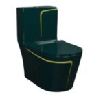 Modern Western Toilet In Glossy Black With Golden Line