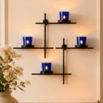 Black Scorching Ladder with Pair of Votive Wall Hanging Candle Tealight Holder, Set of 2